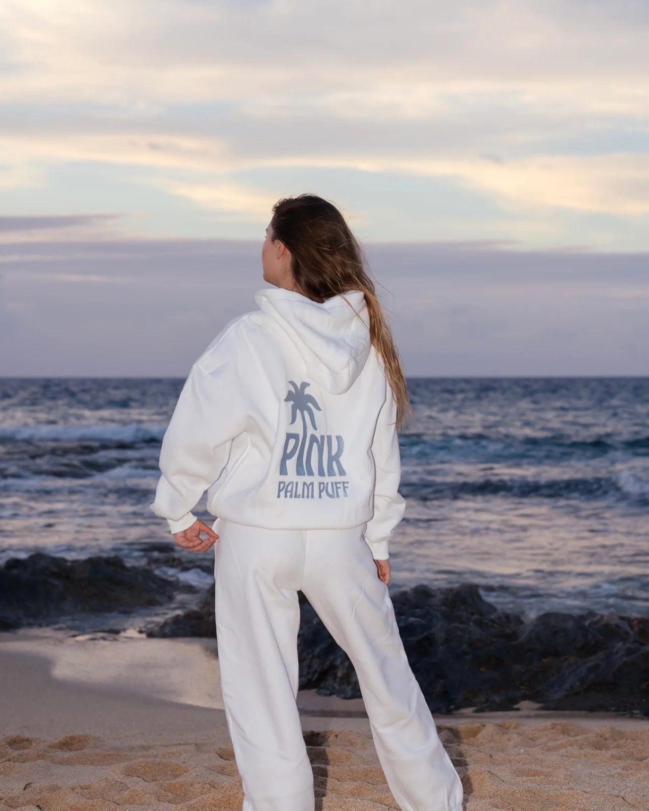 Pink Palm Classic Puff Hoodie in Ocean Air