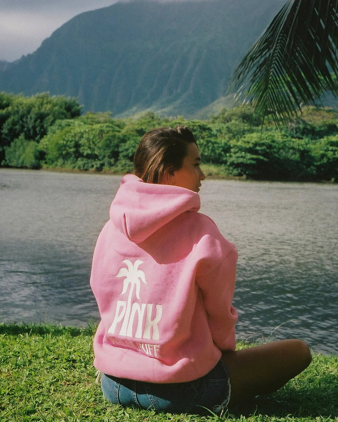 Pink Palm Classic Puff Hoodie in Raspberry