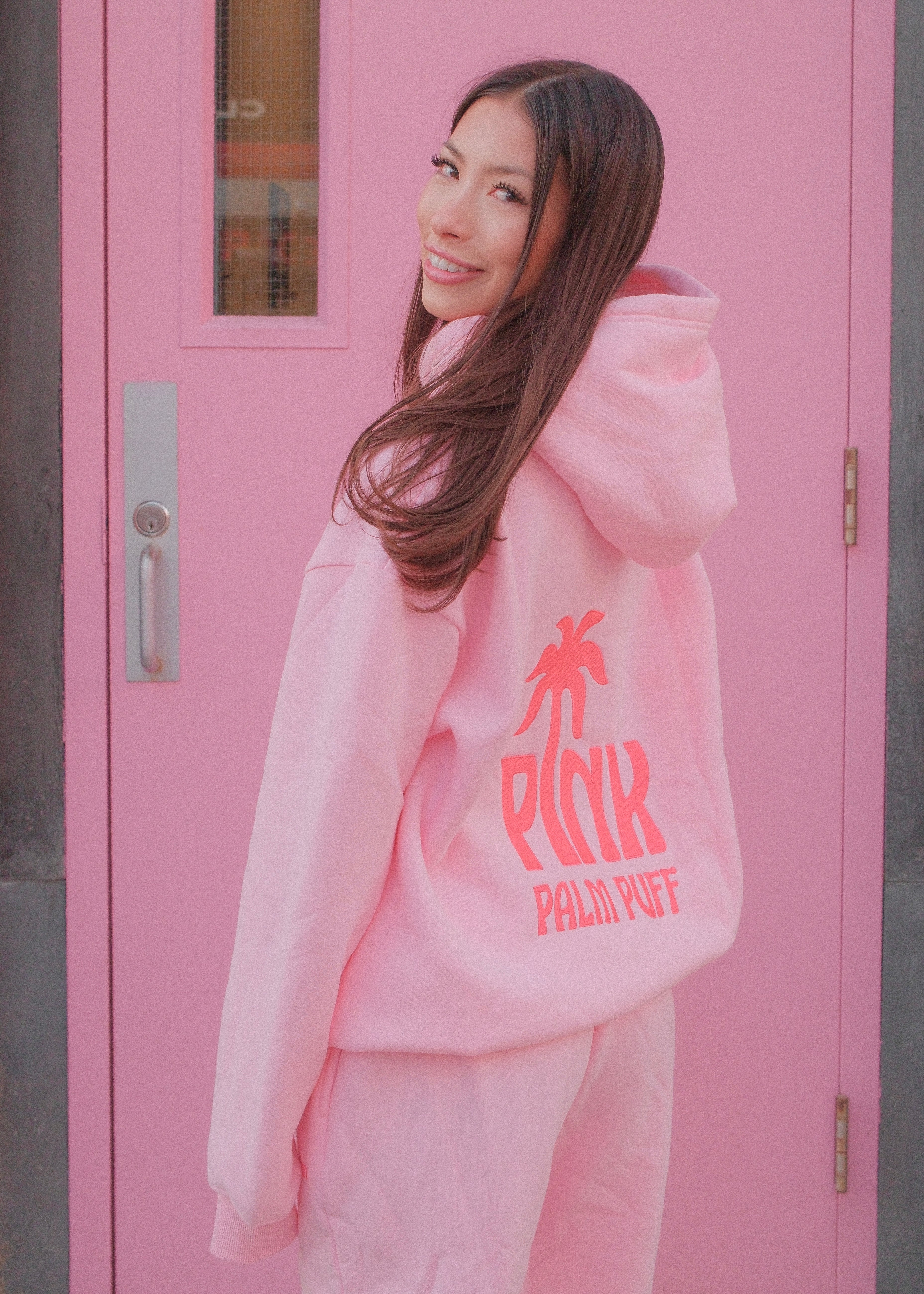 Pink Palm Classic Puff Hoodie in Pink