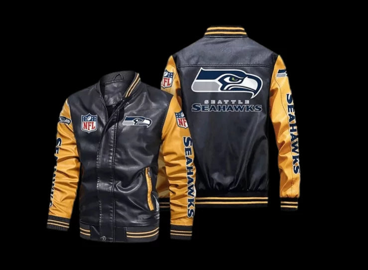 Seattle Seahawks Black Yellow Bomber Leather Jacket