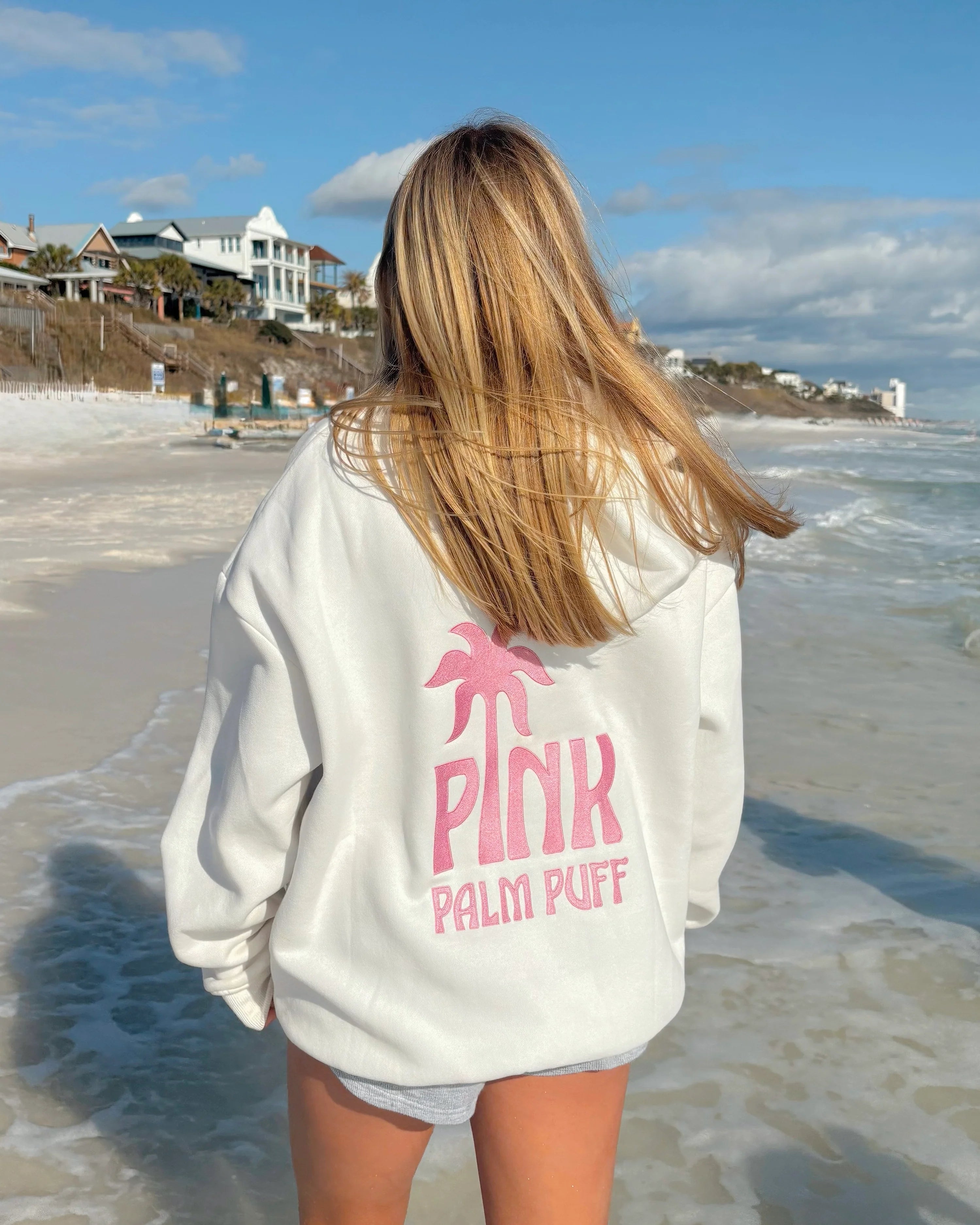 Pink Palm Classic Puff Hoodie in Pink Opal