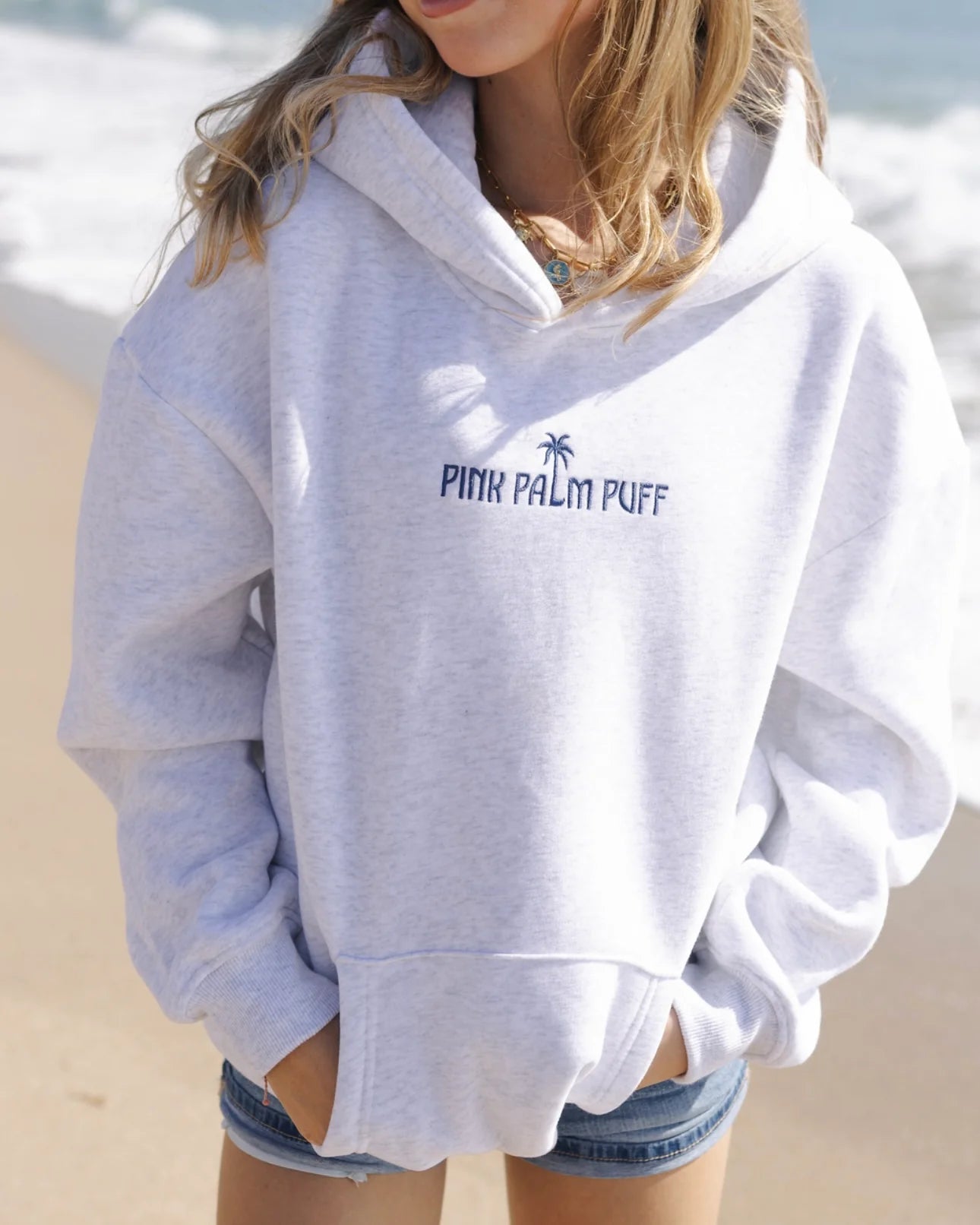 Pink Palm Classic Puff Hoodie in Cloud