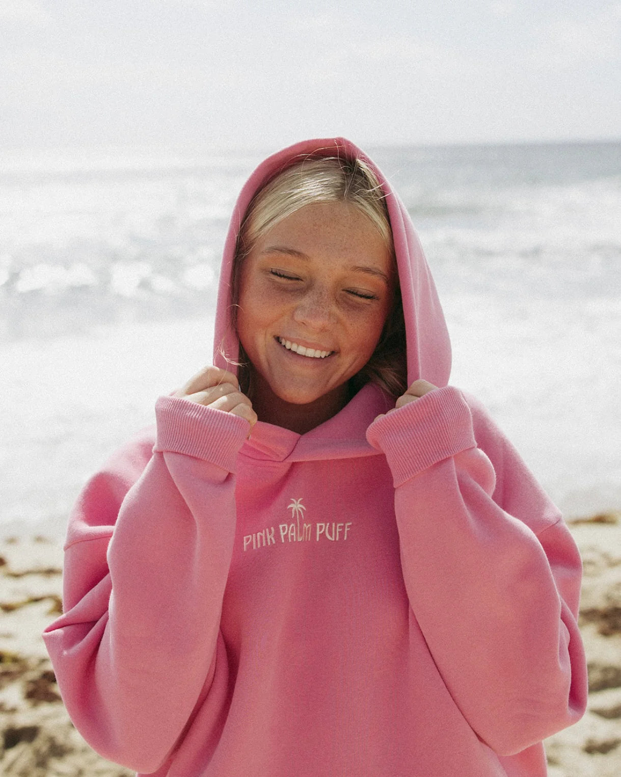 Pink Palm Classic Puff Hoodie in Raspberry