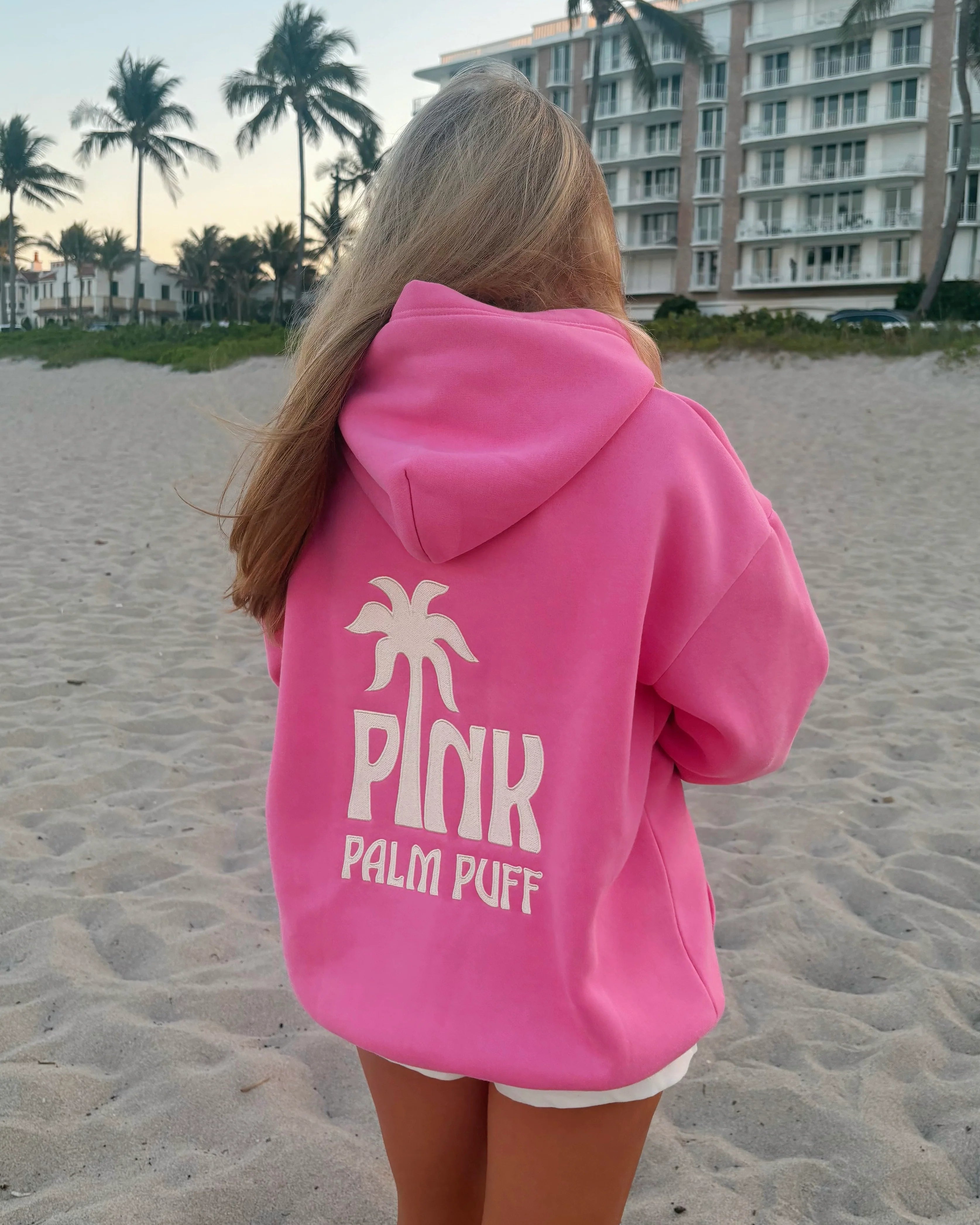 Pink Palm Classic Puff Hoodie in Raspberry