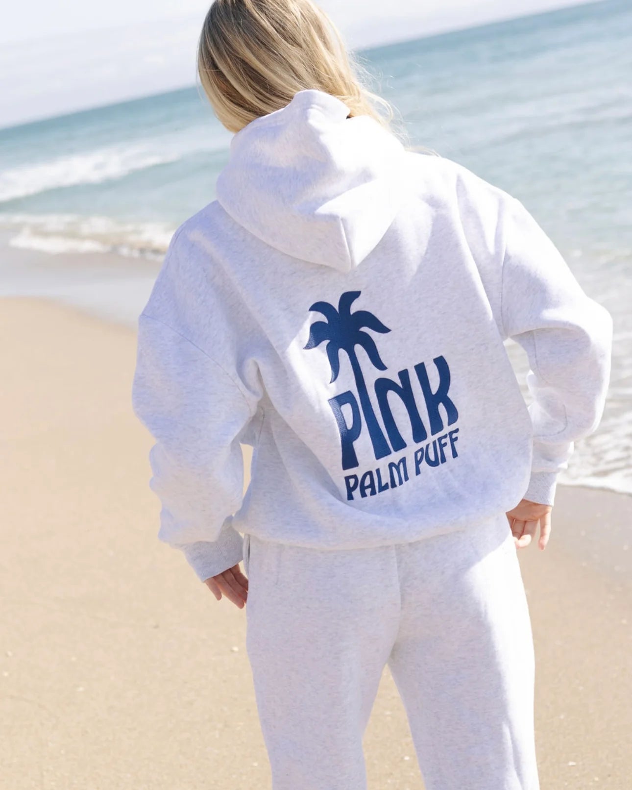 Pink Palm Classic Puff Hoodie in Cloud