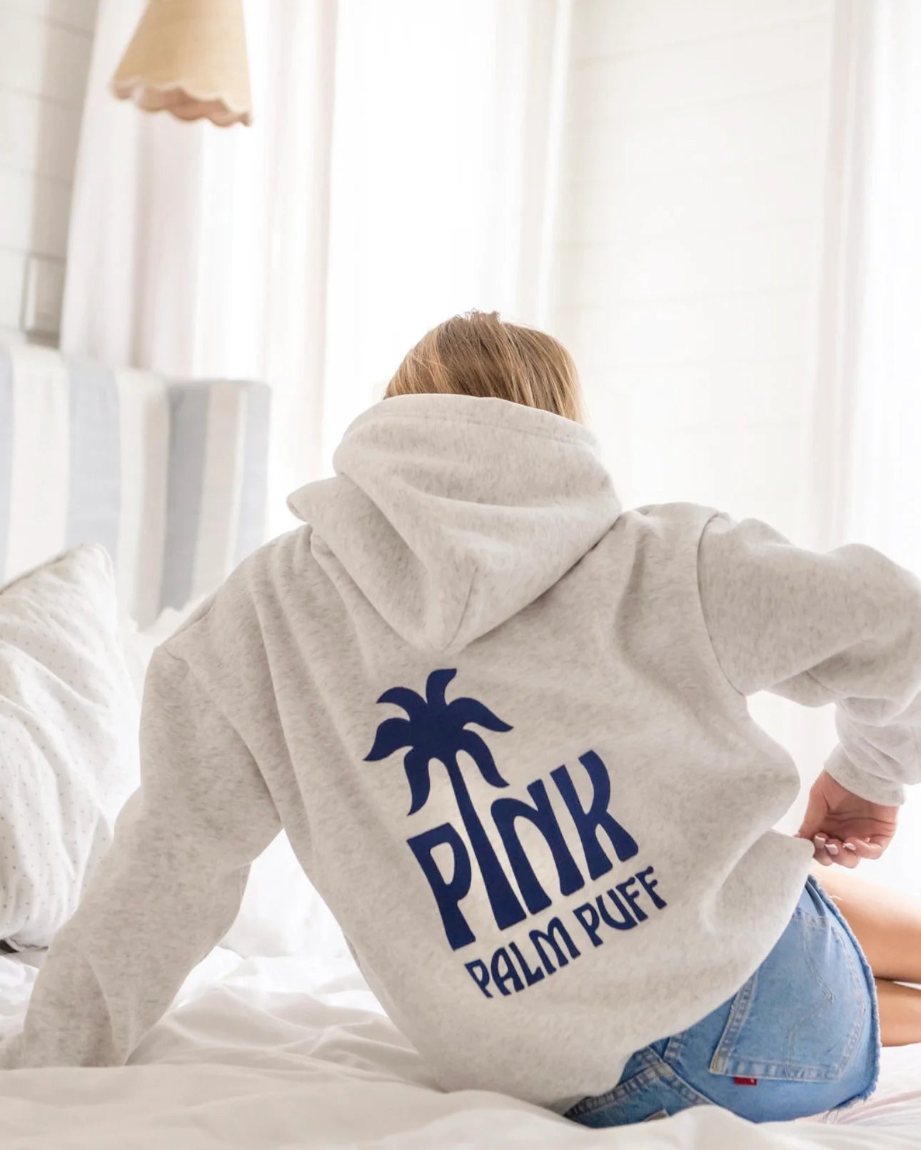 Pink Palm Classic Puff Hoodie in Cloud