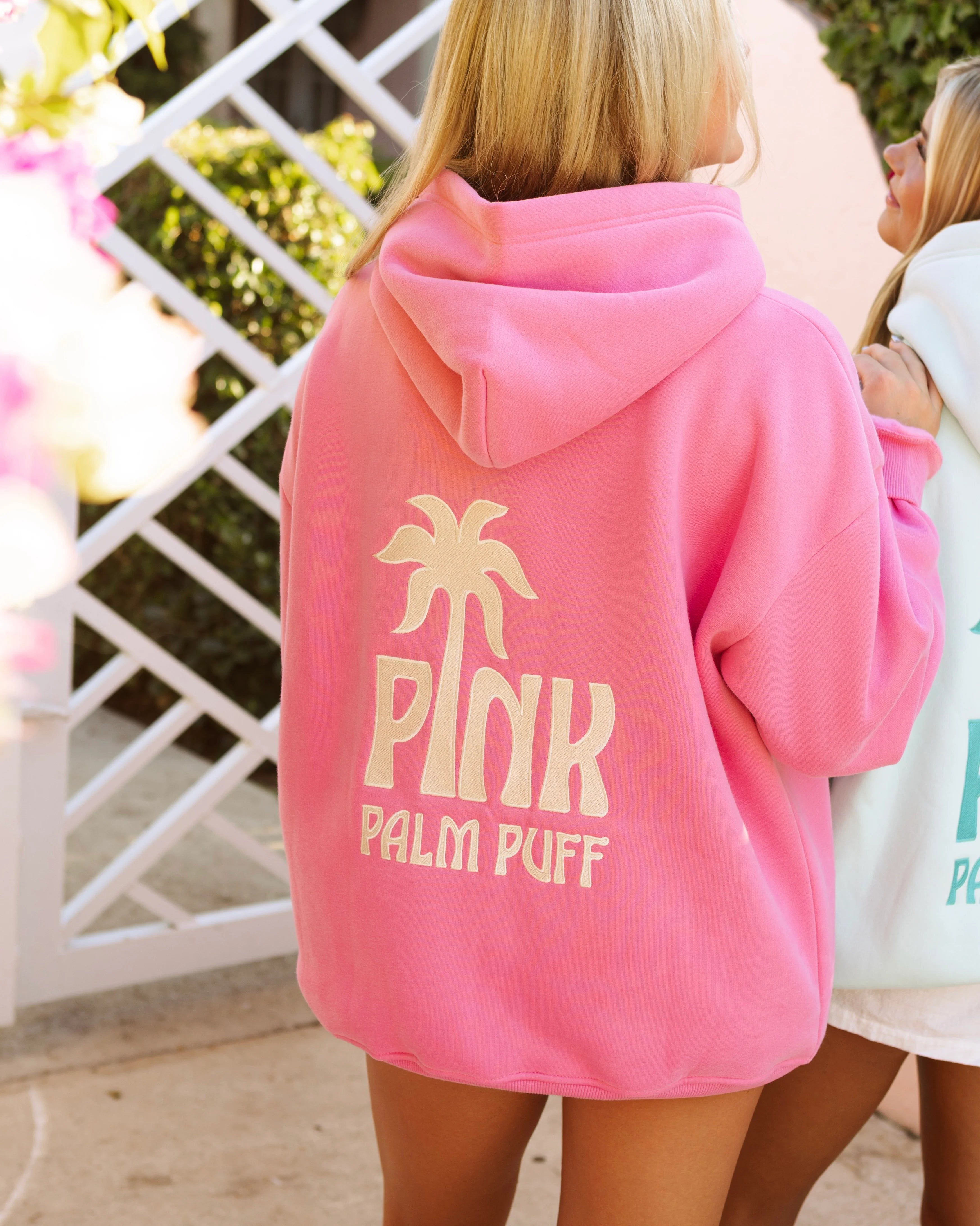 Pink Palm Classic Puff Hoodie in Raspberry