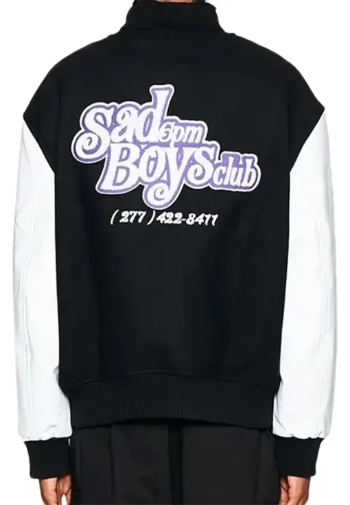 6PM Sad Boys Club Black and White Varsity Jacket