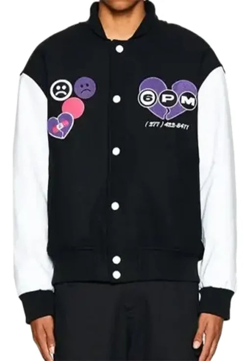 6PM Sad Boys Club Black and White Varsity Jacket