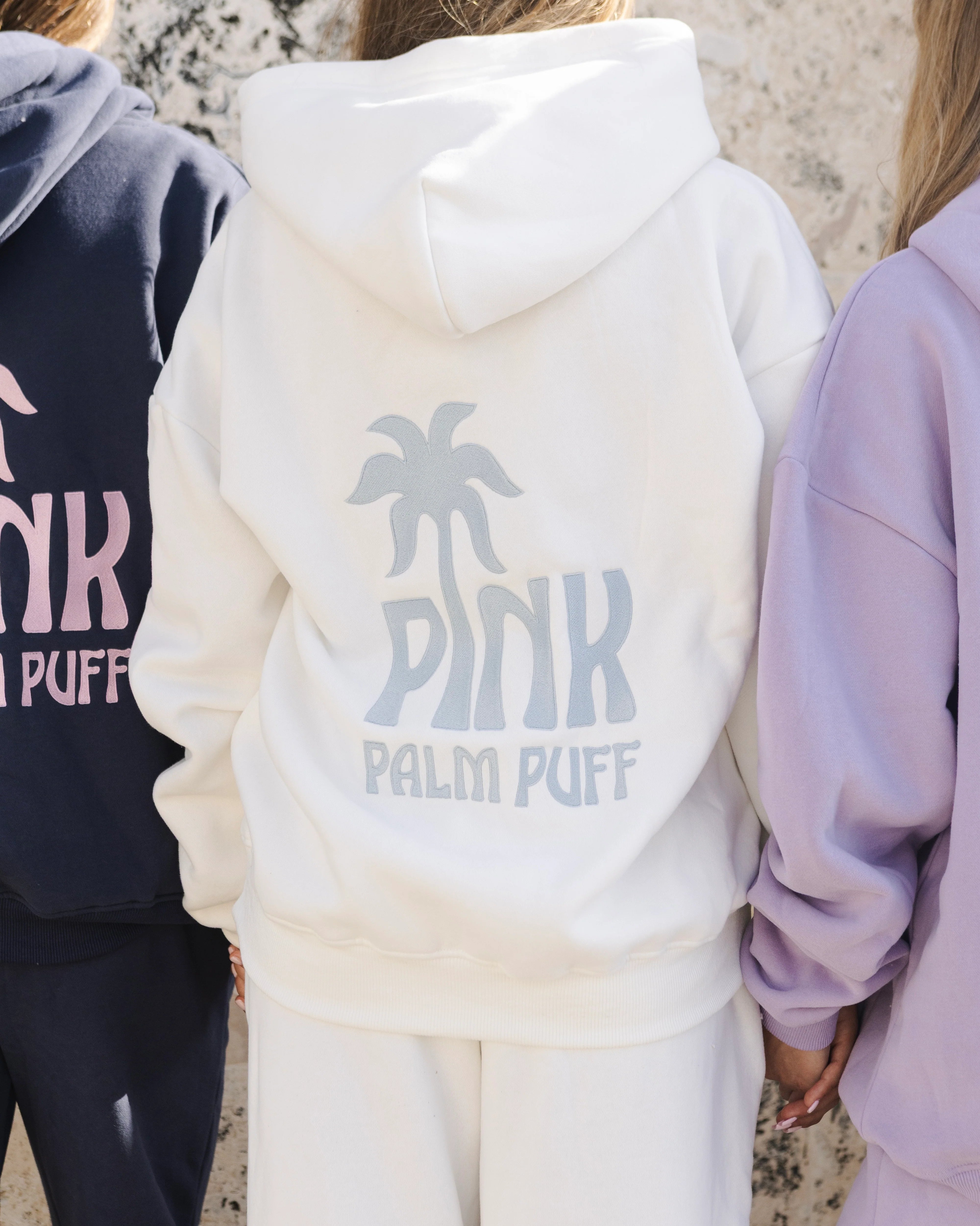 Pink Palm Classic Puff Hoodie in Ocean Air