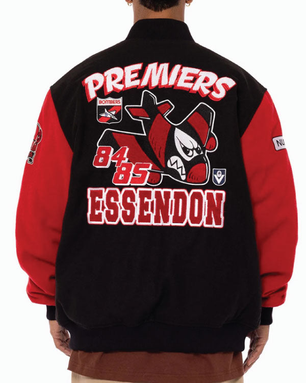 84-85 Essendon Bombers Black and Red Varsity Jacket