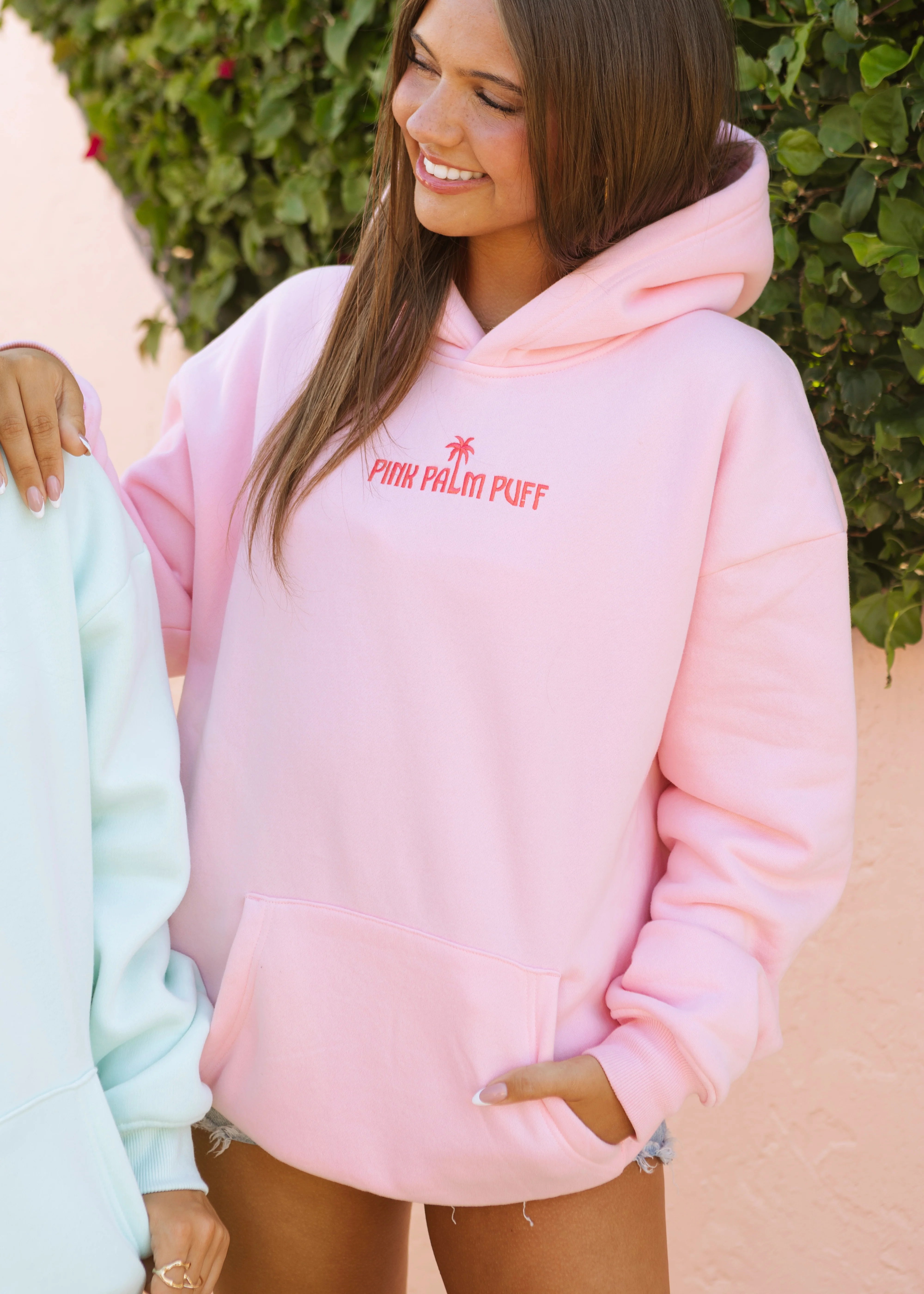 Pink Palm Classic Puff Hoodie in Pink