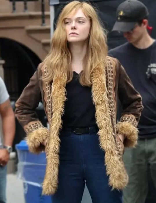 A Complete Unknown 2024 Elle Fanning Brown Fur Jacket