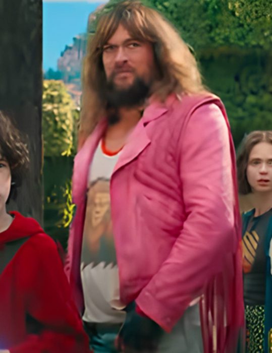 A Minecraft Movie 2025 Jason Momoa Pink Fringed Leather Jacket
