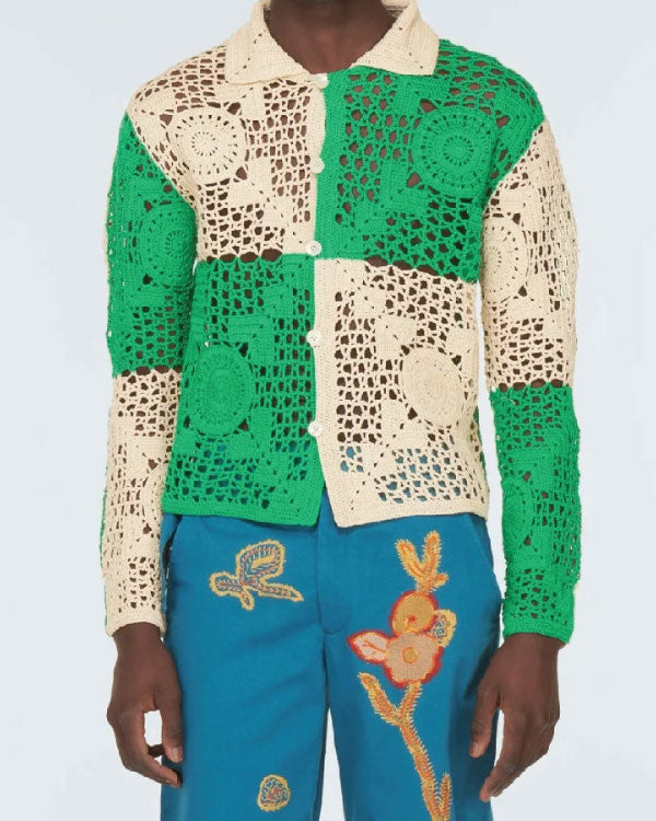 Access Daily 2025 Scott Evans Green Crochet Knit Shirt