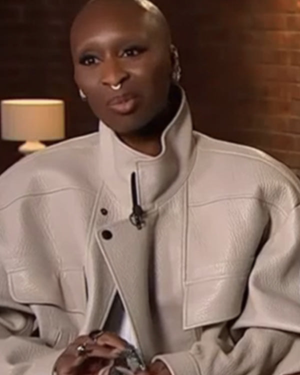 Access Hollywood 2025 Cynthia Erivo Ivory Leather Jacket