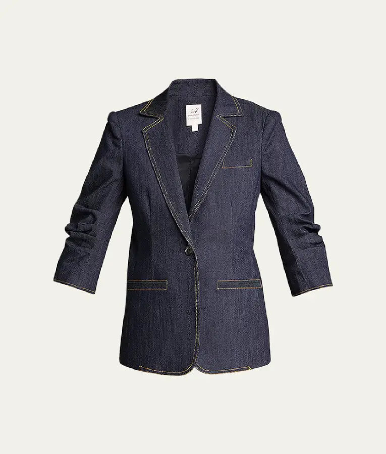 Access Hollywood 2025 Emily Orozco Denim Ruched Sleeve Blazer