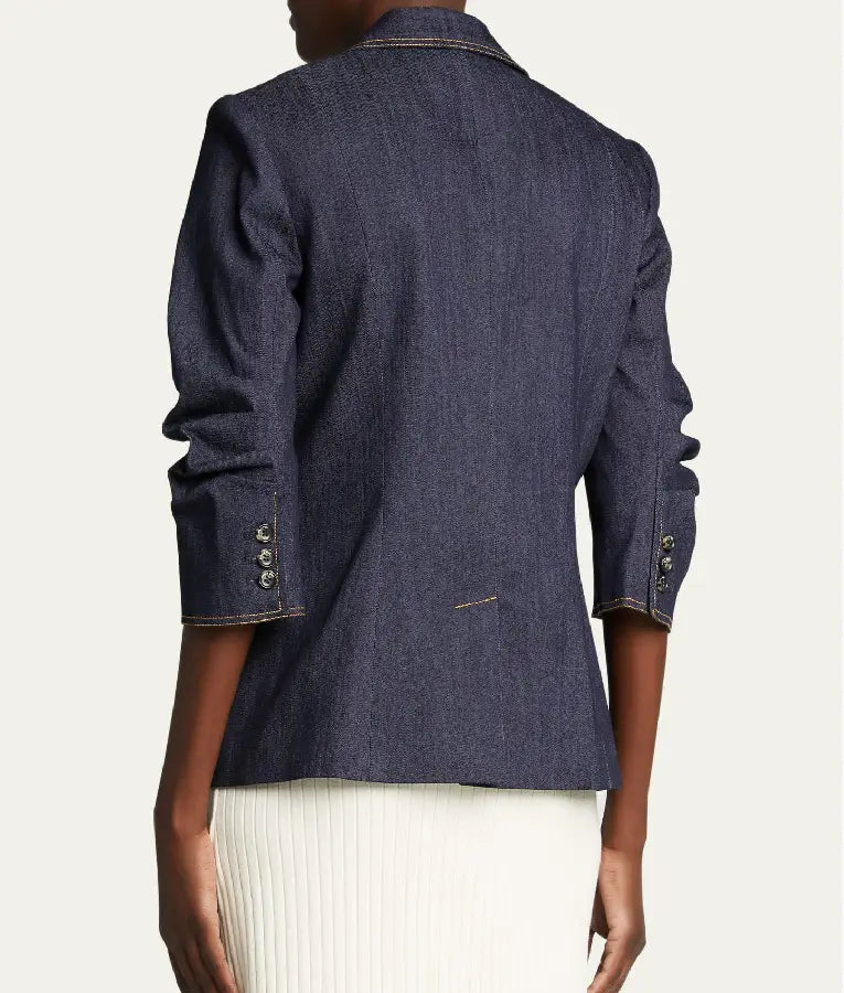 Access Hollywood 2025 Emily Orozco Denim Ruched Sleeve Blazer