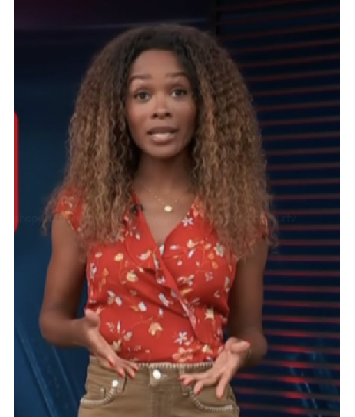 Access Hollywood 2025 Zuri Hall Red Floral Wrap Top