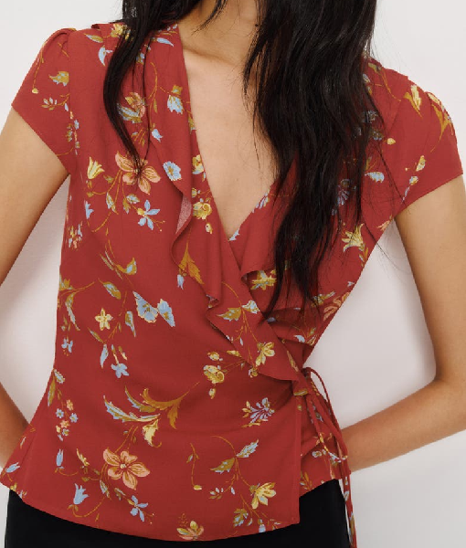 Access Hollywood 2025 Zuri Hall Red Floral Wrap Top