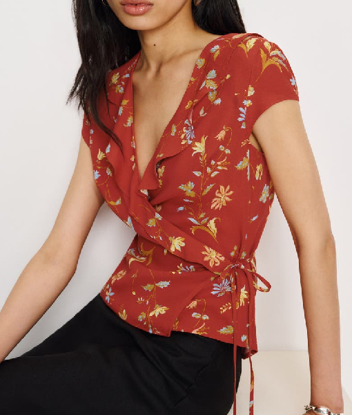 Access Hollywood 2025 Zuri Hall Red Floral Wrap Top