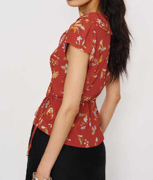 Access Hollywood 2025 Zuri Hall Red Floral Wrap Top