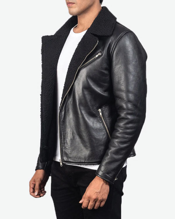 Alberto Shearling Black Leather Jacket