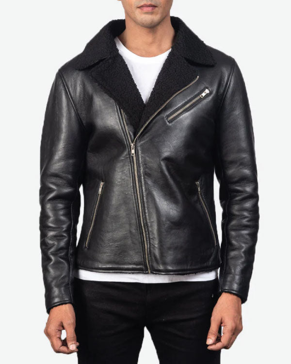 Alberto Shearling Black Leather Jacket