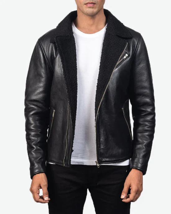 Alberto Shearling Black Leather Jacket