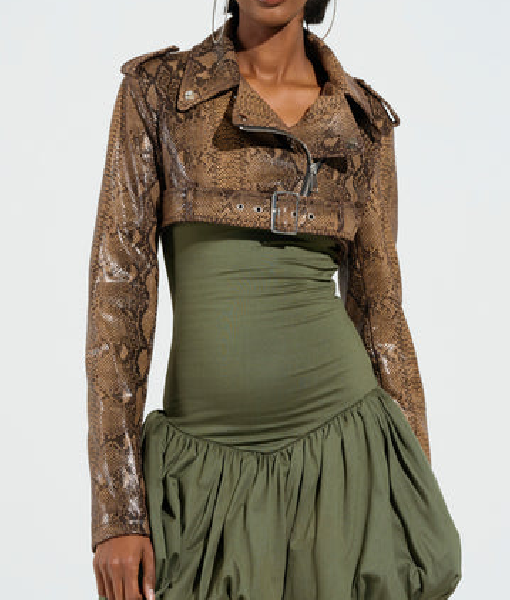 Beyond the Gates 2025 Ambyr Michelle Brown Crop Moto Jacket