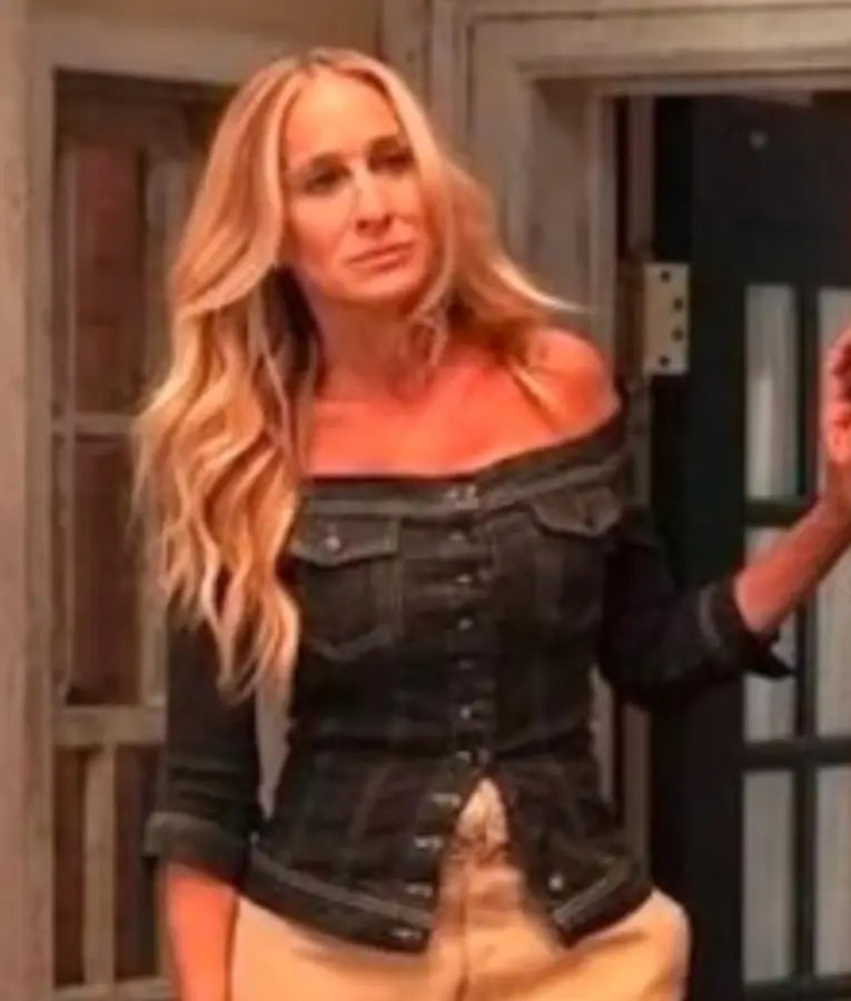 And Just Like That S03 Carrie Bradshaw Off Shoulder Denim Top
