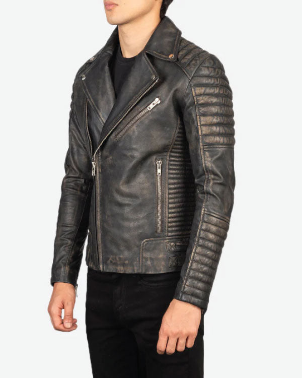 Armand Distressed Brown Leather Biker Jacket