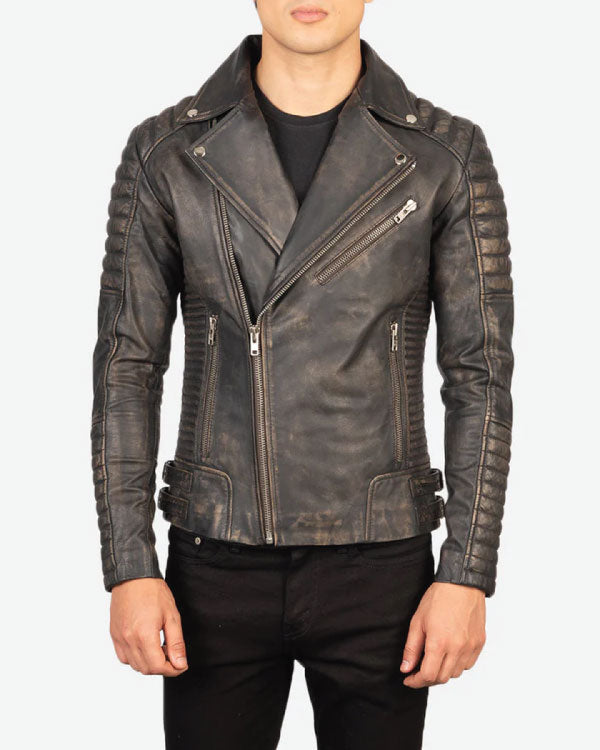 Armand Distressed Brown Leather Biker Jacket