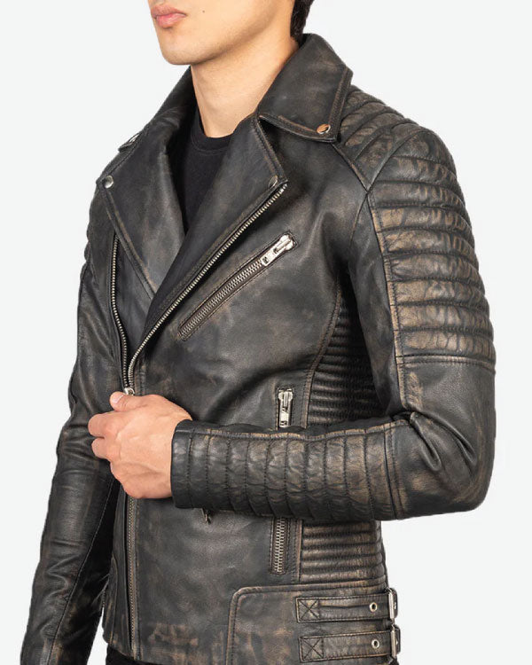 Armand Distressed Brown Leather Biker Jacket