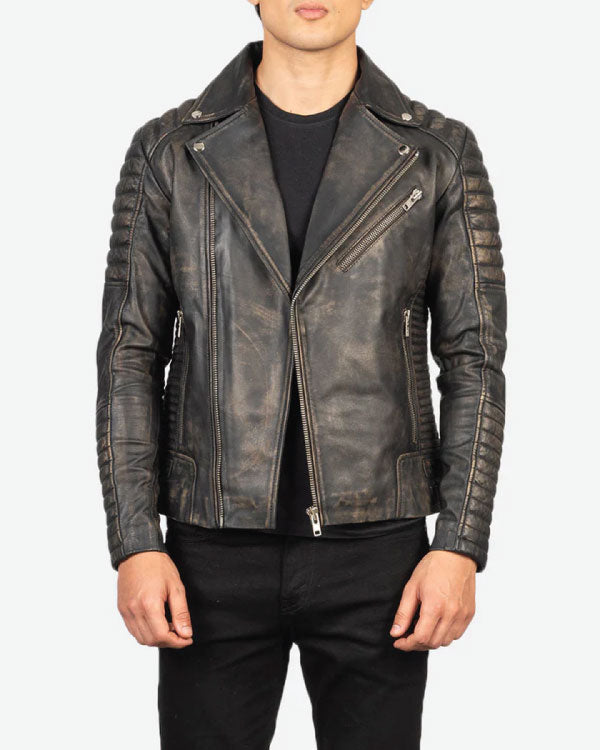 Armand Distressed Brown Leather Biker Jacket