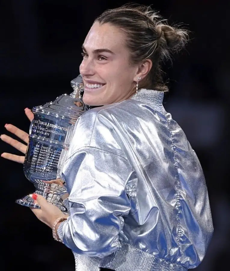 Aryna Sabalenka 2025 US Open Silver Crop Jacket