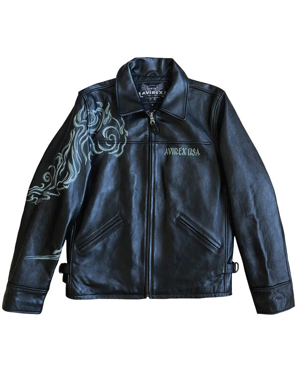 Avirex Hand Painted Dragon Leather Jacket
