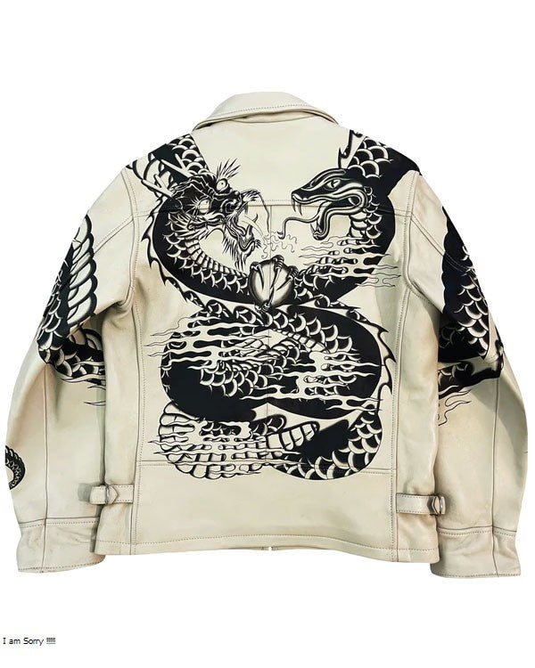 Avirex Hand Painted Snake & Dragon Leather Jacket