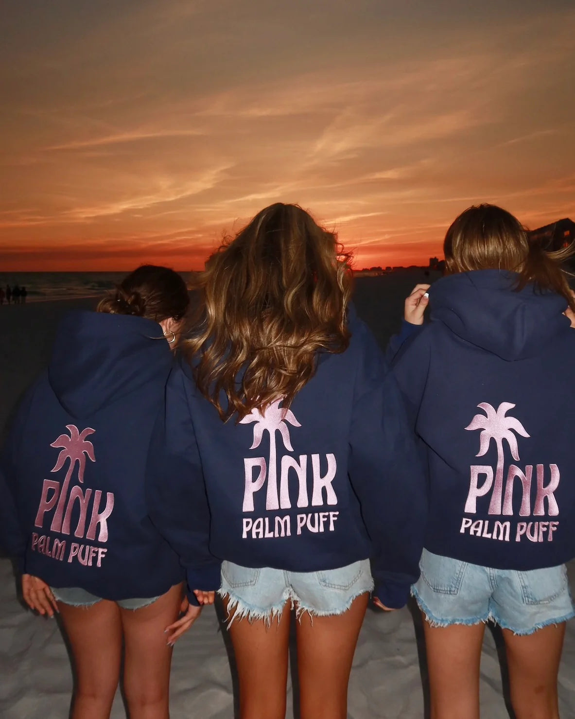 Pink Palm Classic Puff Hoodie in Navy