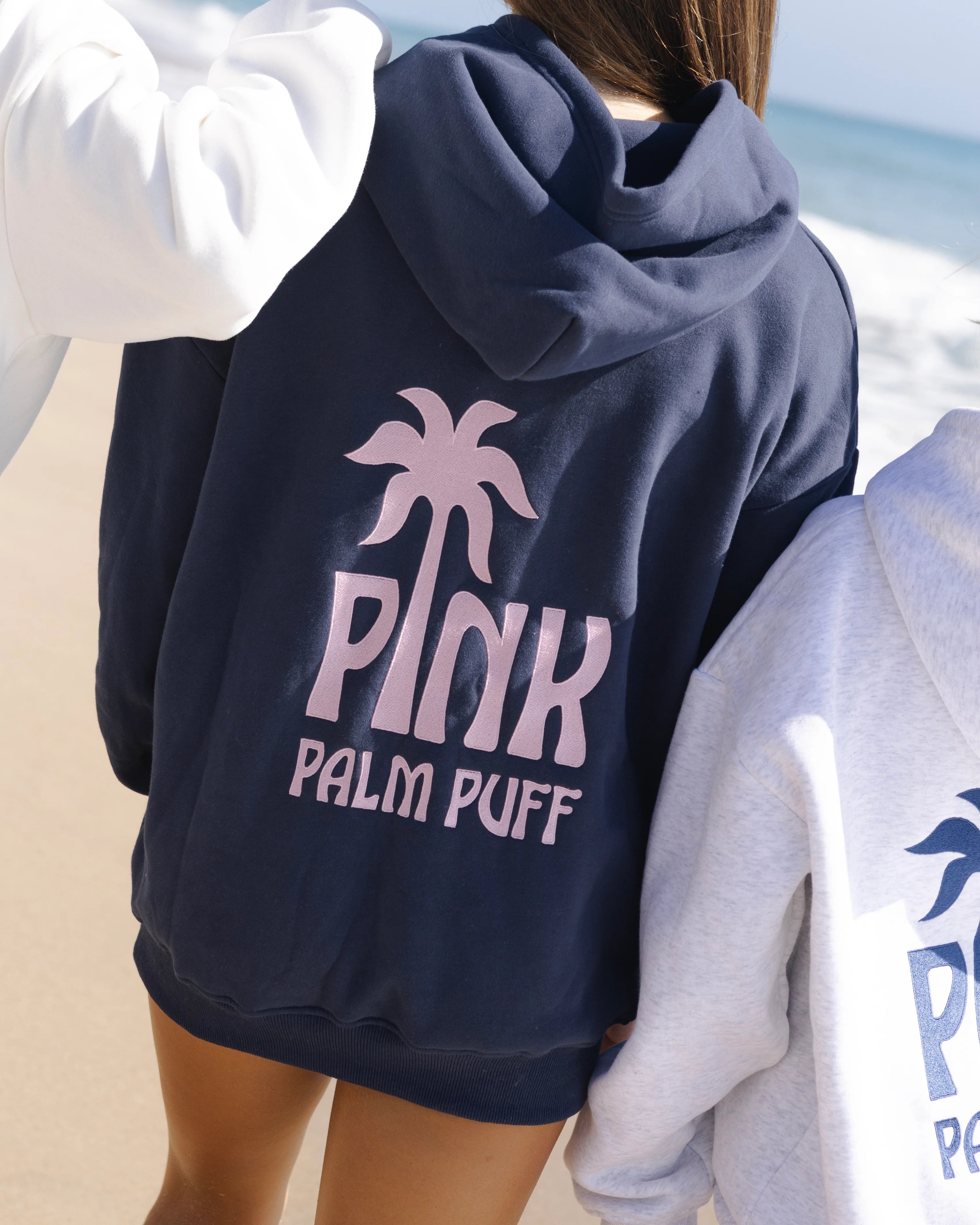 Pink Palm Classic Puff Hoodie in Navy