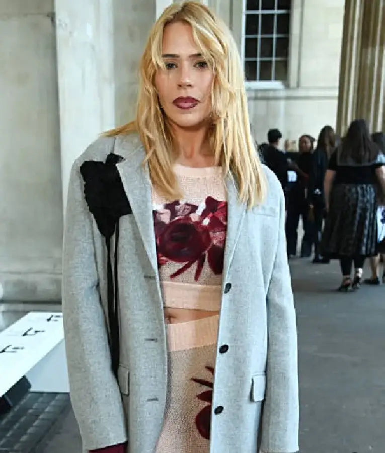 Billie Piper 2025 LFW Erdem show Blue Long Coat