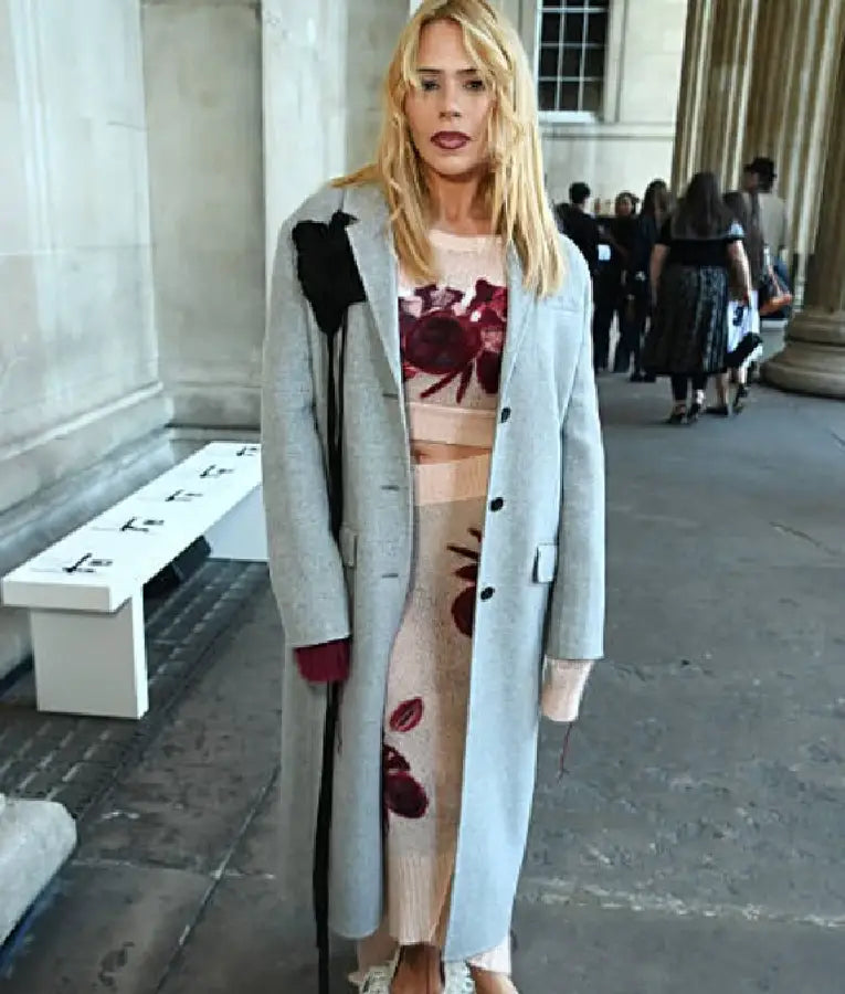 Billie Piper 2025 LFW Erdem show Blue Long Coat