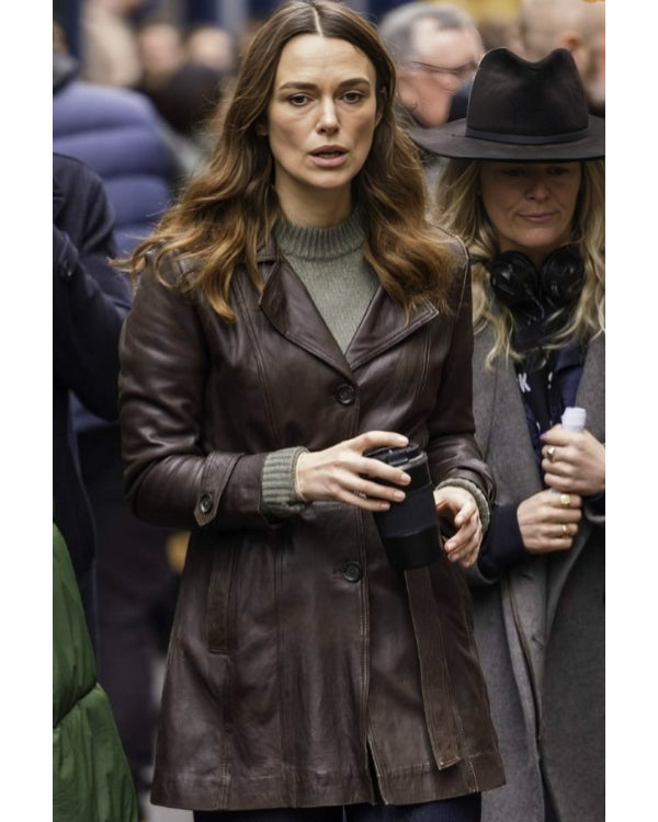 Black Doves Keira Knightley Brown Leather Coat