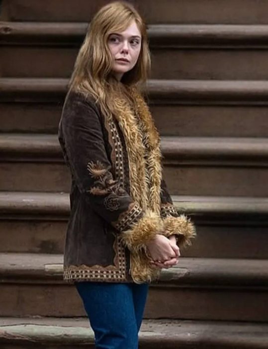 A Complete Unknown 2024 Elle Fanning Brown Fur Jacket