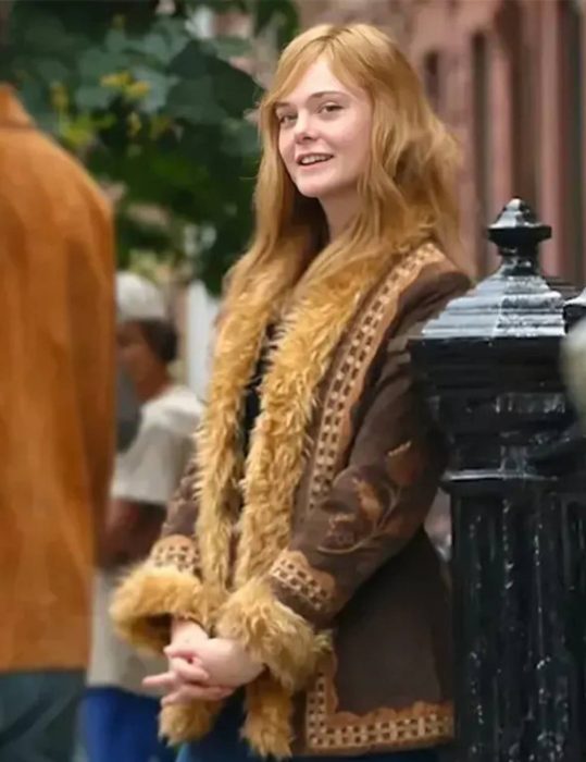 A Complete Unknown 2024 Elle Fanning Brown Fur Jacket