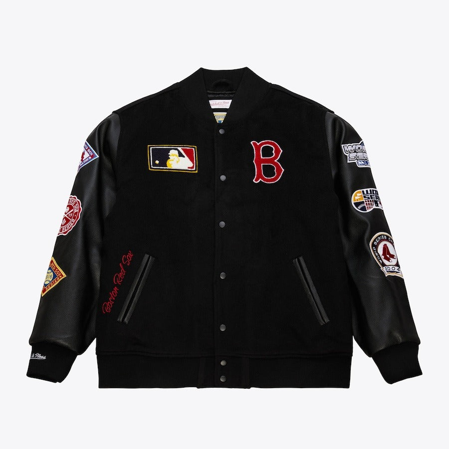 BostonRedSoxBlackOutVintageLogoVarsityJacket