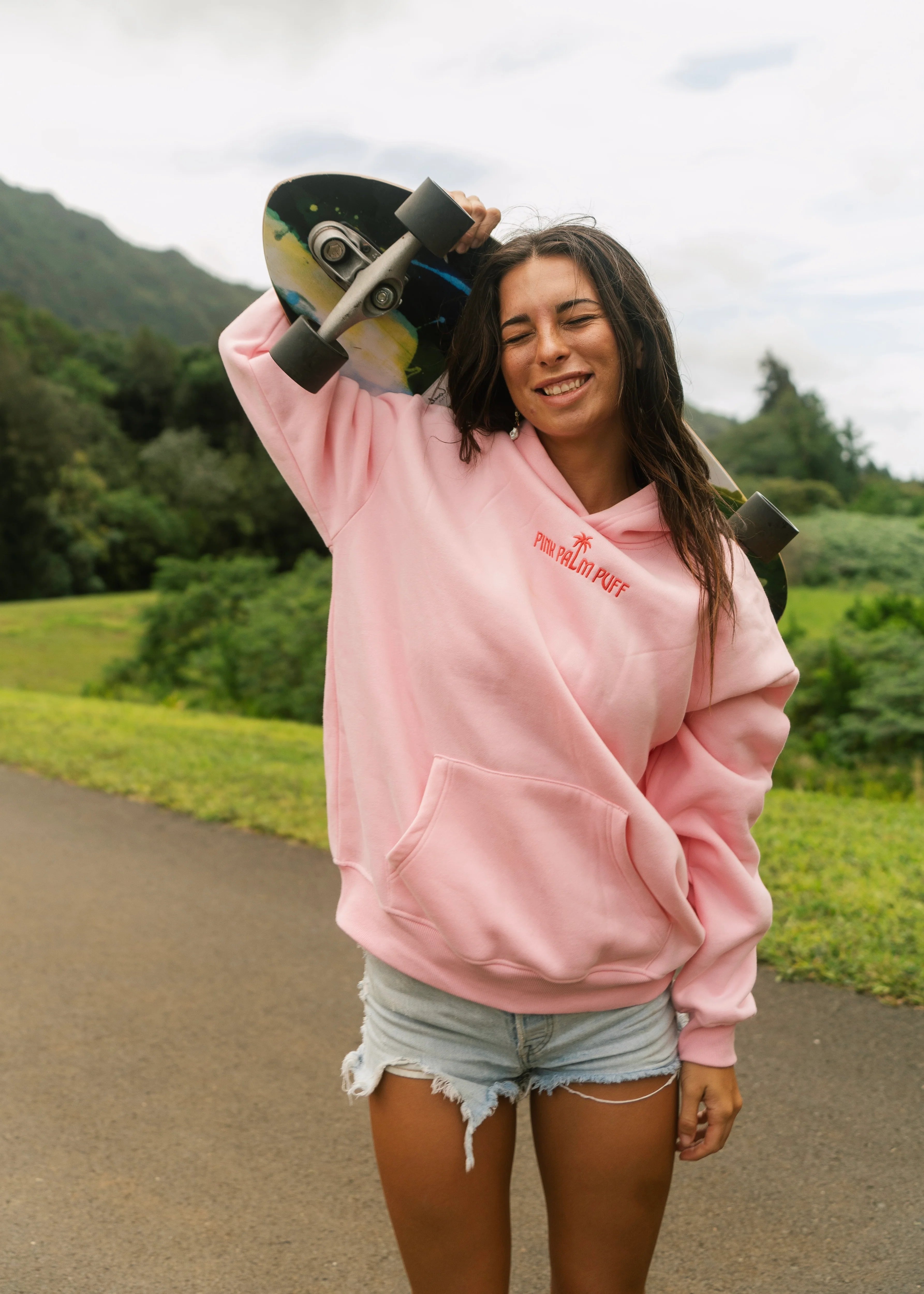 Pink Palm Classic Puff Hoodie in Pink