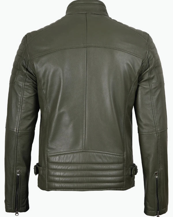 Cafe Racer Olive Green Leather Jacket