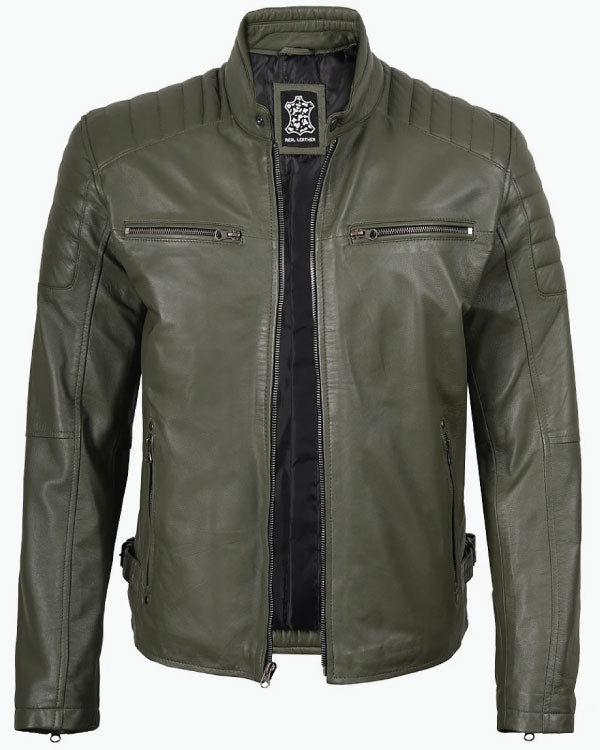 Cafe Racer Olive Green Leather Jacket