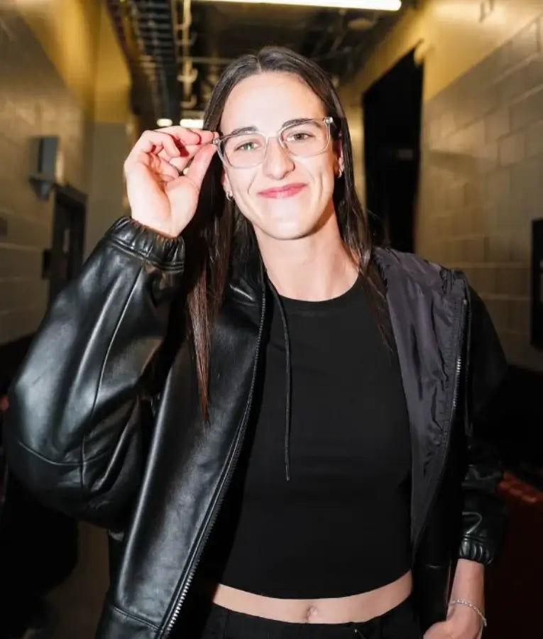 Caitlin Clark 2025 WNBA Playoffs Semifinal Black Leather Jacket